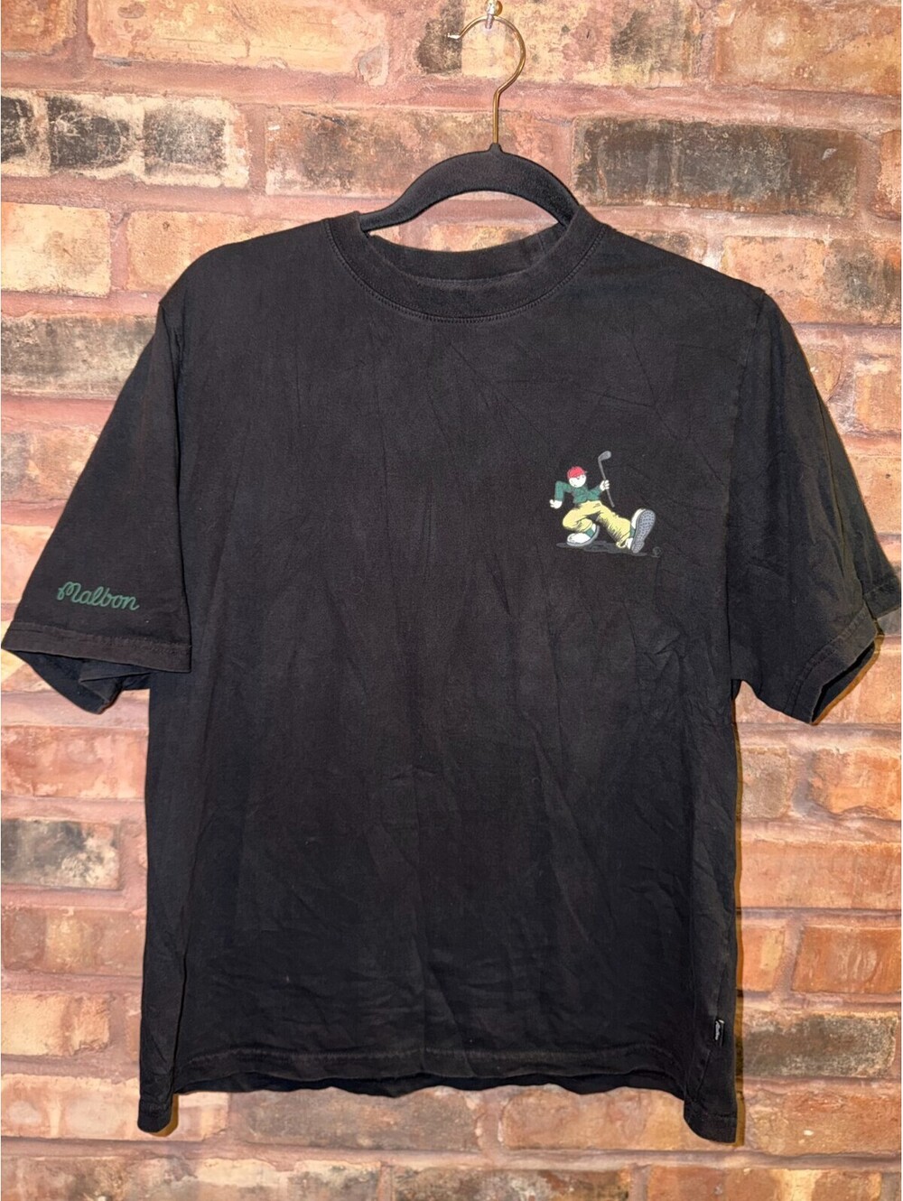Malbon Golf Big Steppin' Collection Men's Small Black Graphic T Shirt Cotton